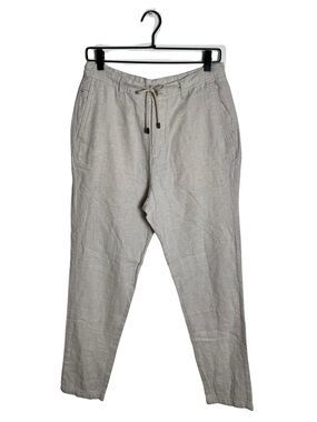 Zara Men’s Beige Linen Blend Tapered Straight Slim Drawstring Trousers